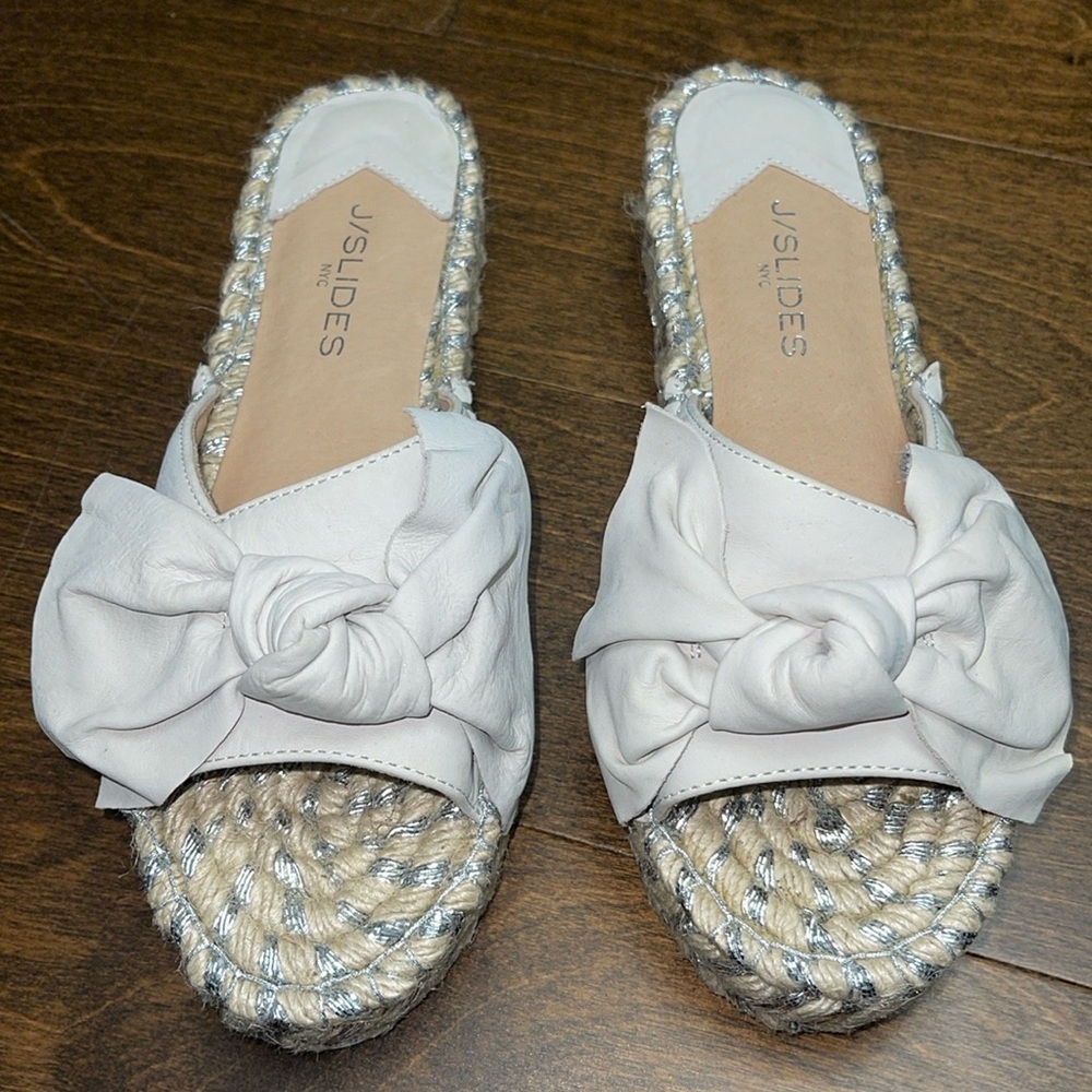 New, J/Slides leather and espadrille sandal